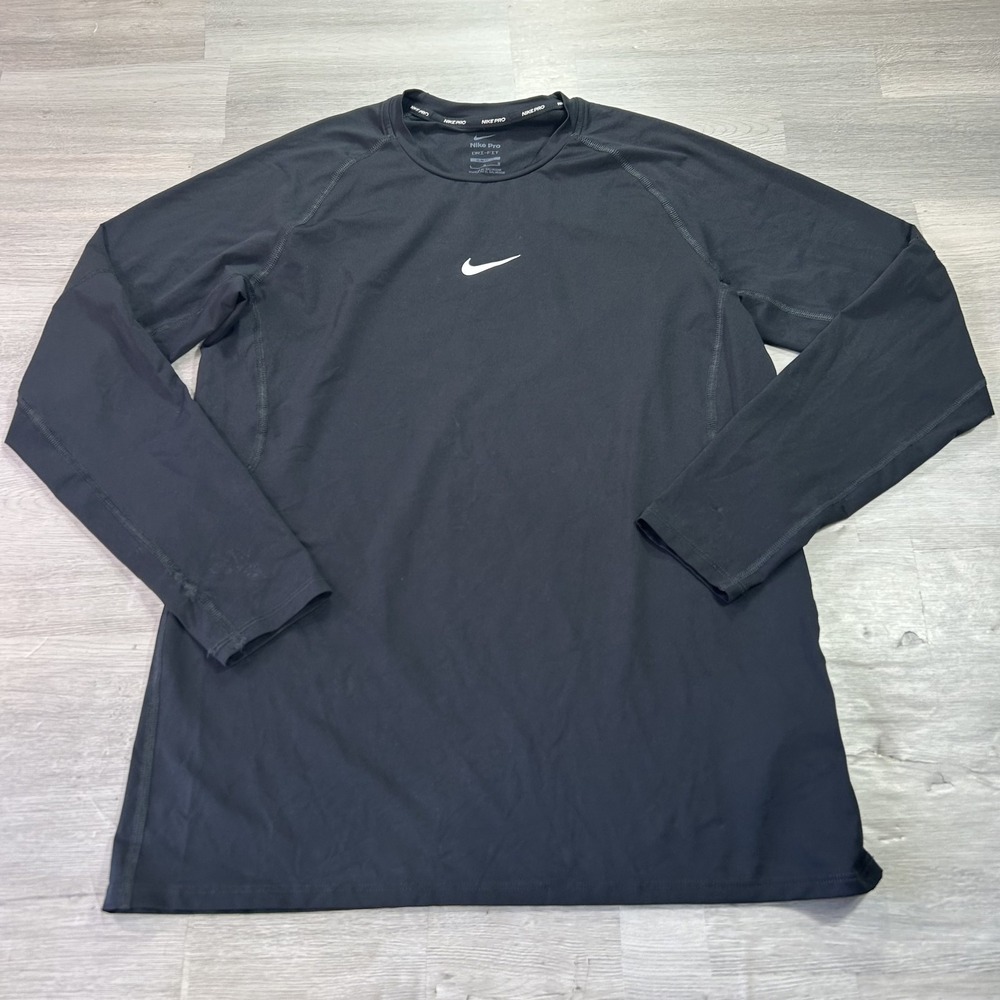Nike Pro Dri-FIT Shirt Mens Large Black Long Sleeve Slim Fit Top FB7926-010